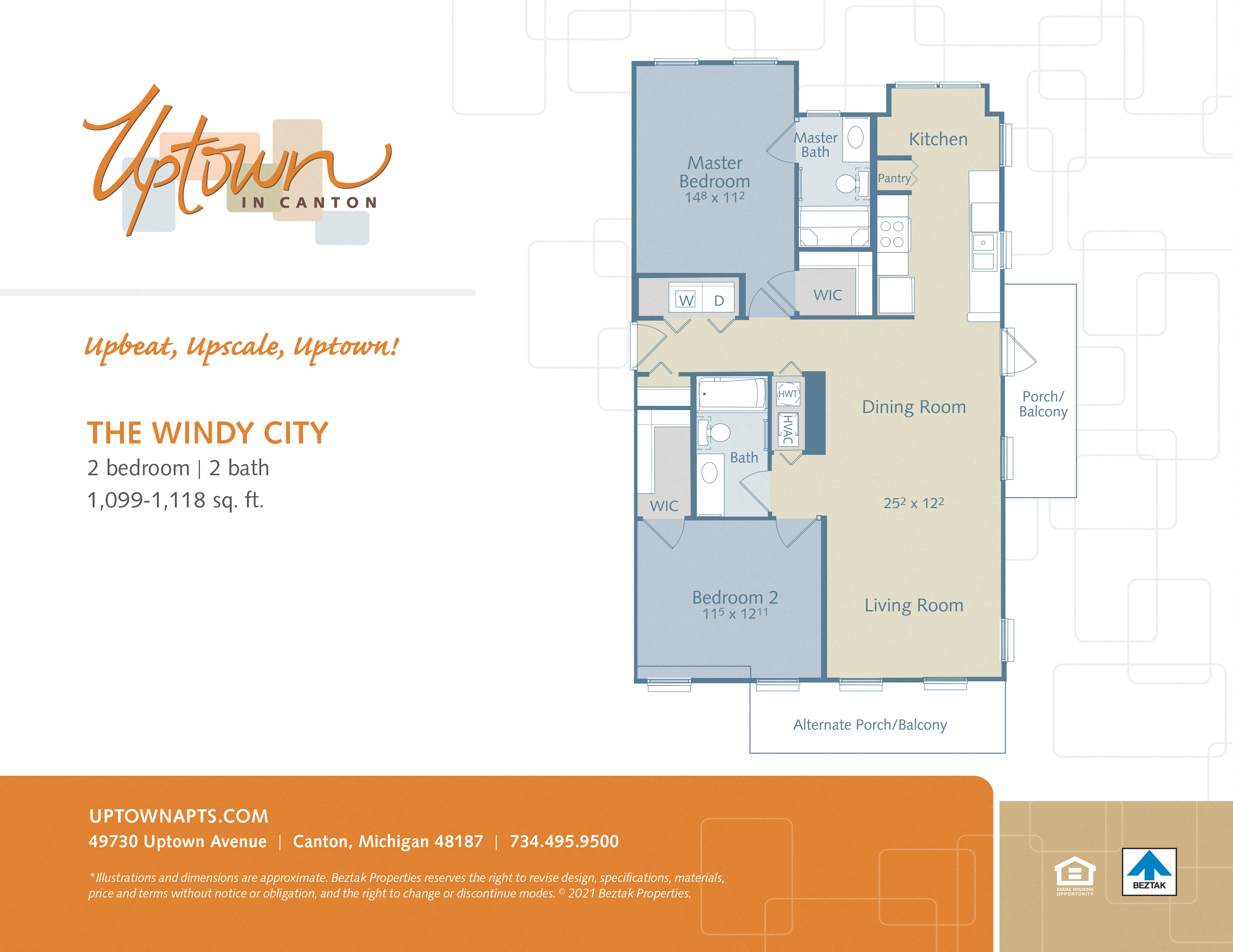Floor plan for 2 beds, 2 baths, 1118 sqft